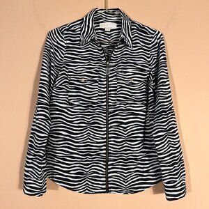 Michael Kors Full Zip Zebra Print Long Sleeve Top/Blouse Women's S